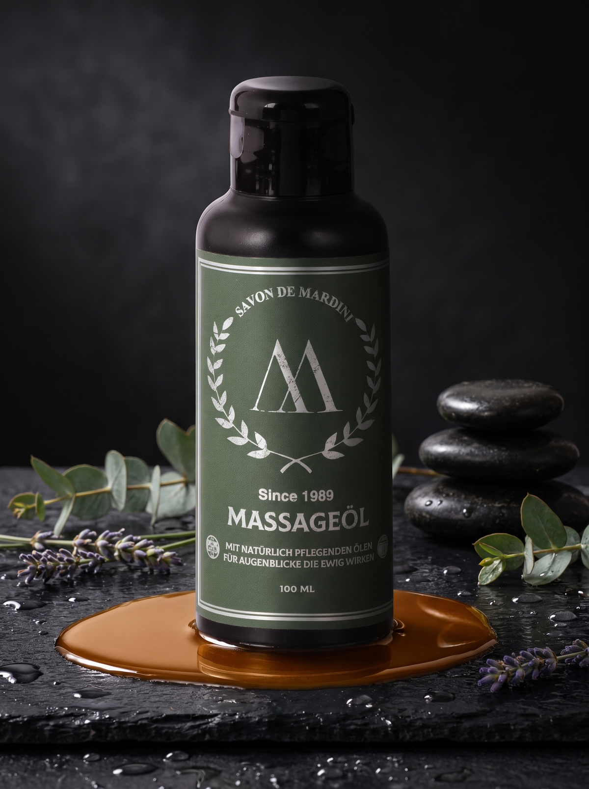 Body Oil von Savon de Mardini mit warmem Massageöl, Eukalyptus und Lavendel