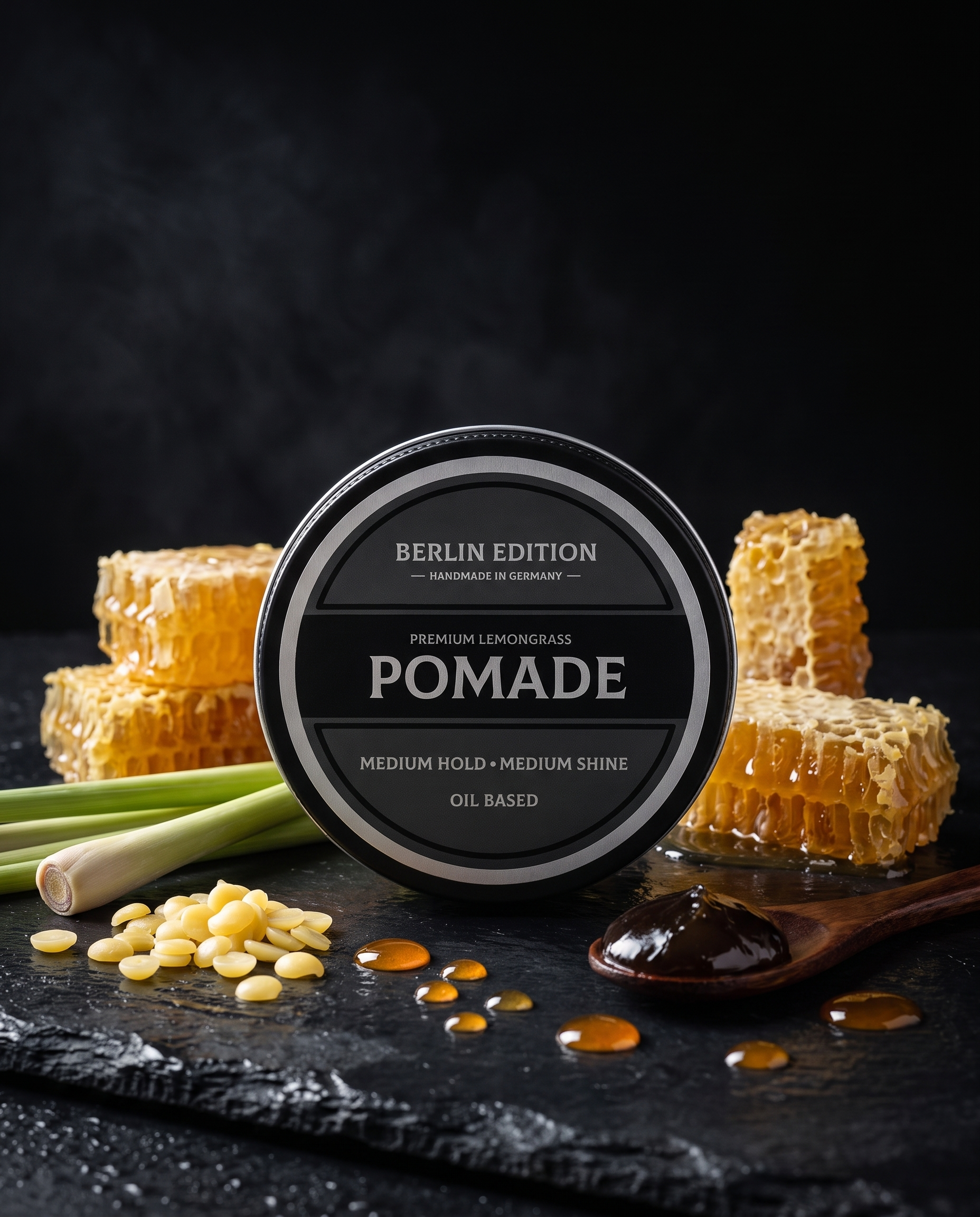 Premium Pomade von Savon de Mardini mit natürlichen Zutaten – Bienenwachs, Rizinusöl, Jojoba, Lemongras